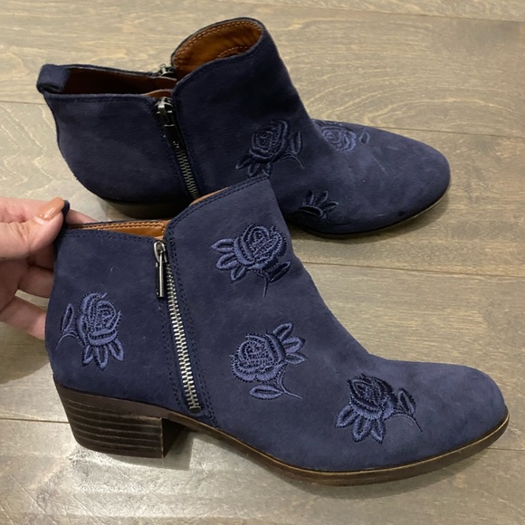 Lucky Brand Navy Blue Embroidered Basal Ankle Boots - Picture 6 of 12